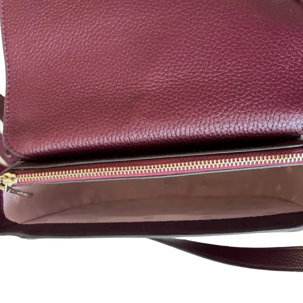 Kate Spade New York Classic Knott Pebbled Leather Medium Saddle Bag in Grenache - Picture 12 of 14